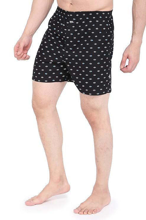 RENZ® | Men's Printed 100% Cotton Boxer | Light Weight Mens Boxer Shorts | Elastic Waist Regular Fit Mans Shorts | Soft Cotton Casual Wear Pant for Men