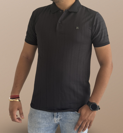 MEN'S Polo Collar Slim Fit Lycra BLACK T-shirt