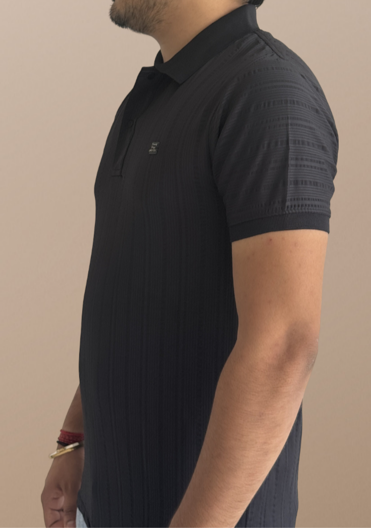MEN'S Polo Collar Slim Fit Lycra BLACK T-shirt