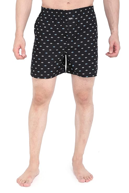 RENZ® | Men's Printed 100% Cotton Boxer | Light Weight Mens Boxer Shorts | Elastic Waist Regular Fit Mans Shorts | Soft Cotton Casual Wear Pant for Men