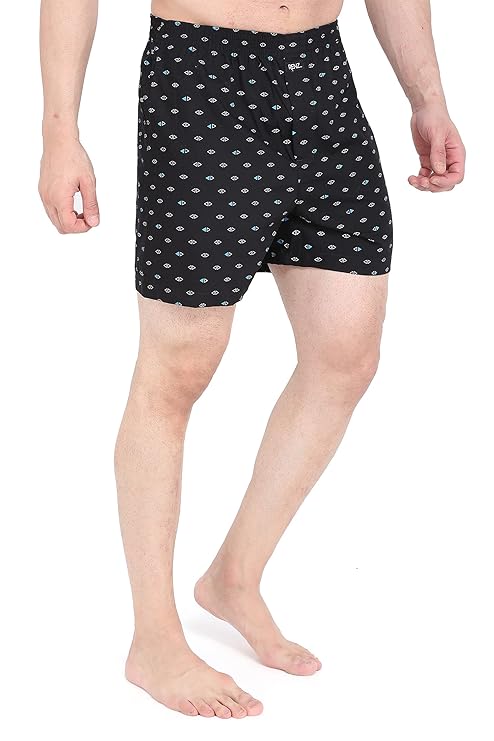 RENZ® | Men's Printed 100% Cotton Boxer | Light Weight Mens Boxer Shorts | Elastic Waist Regular Fit Mans Shorts | Soft Cotton Casual Wear Pant for Men
