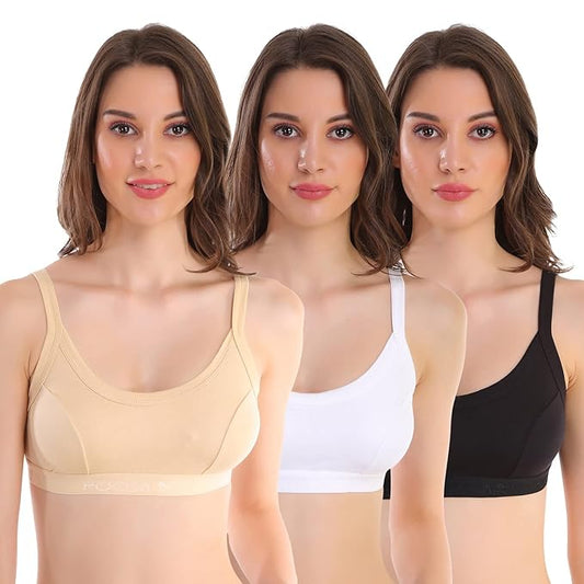Women's Cotton Sports Bra PACK OF 3  Black skin white for Everyday