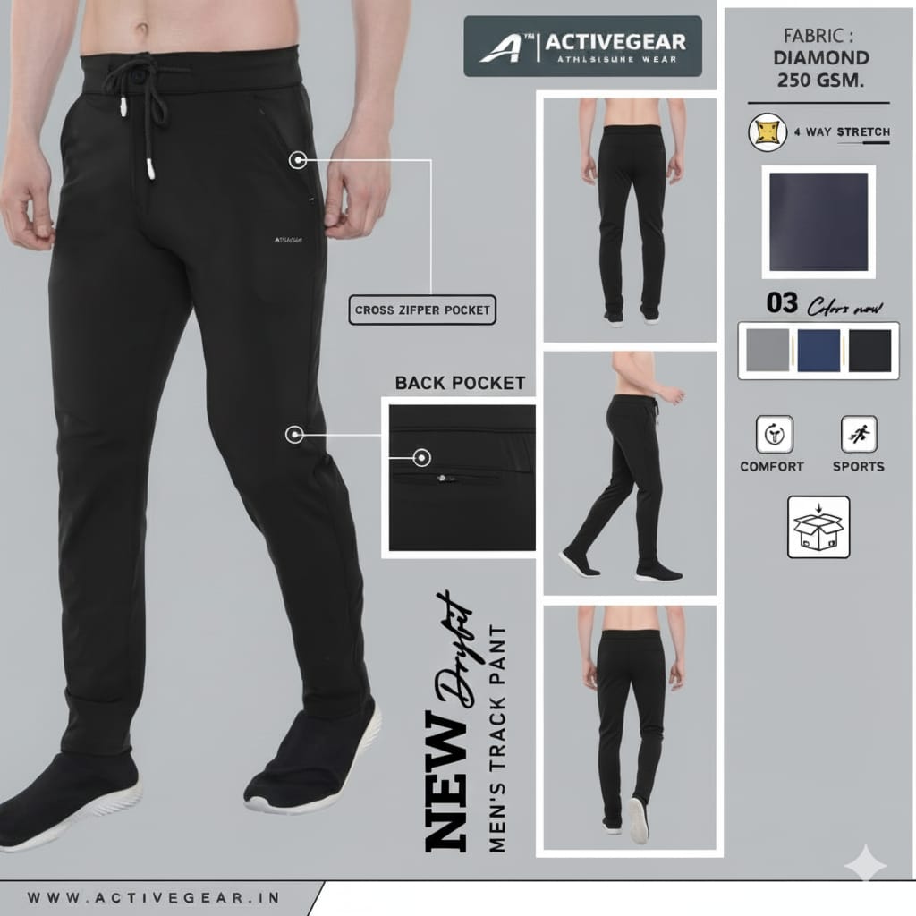 Men's Track Pant 4-way stretchable Lycra (Black)