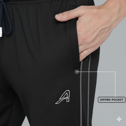 Men's Track Pant 4-way Lycra Regular fit (Black)