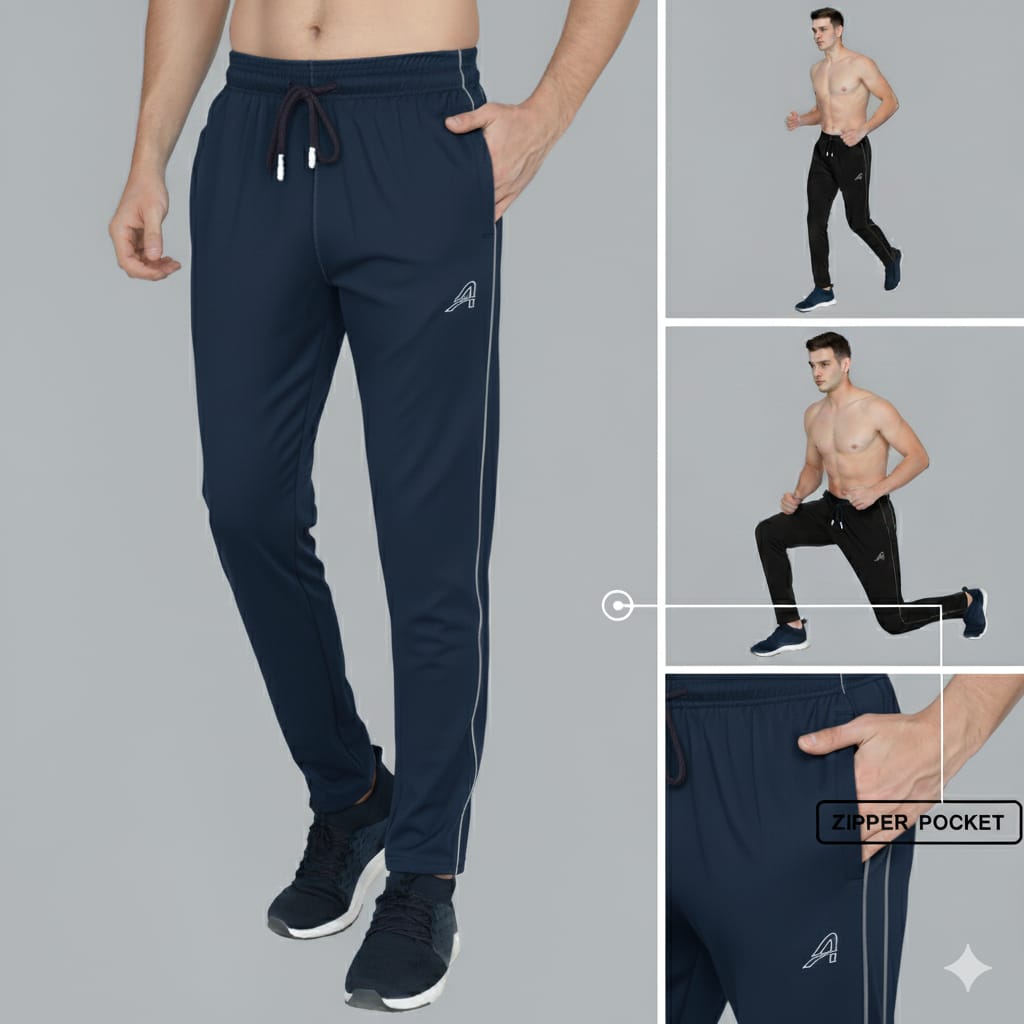 Men's Track Pant 4-way Lycra Regular fit (Navy Blue)