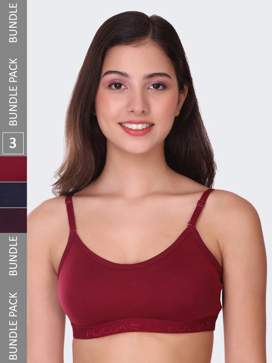 POOJA RAGENEE Pack Of 3 Seamless Full Coverage All Day Comfort Non-Padded Sports Bra