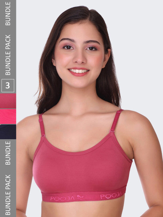 POOJA RAGENEE Pack Of 3 Seamless Full Coverage All Day Comfort Non-Padded Sports Bra